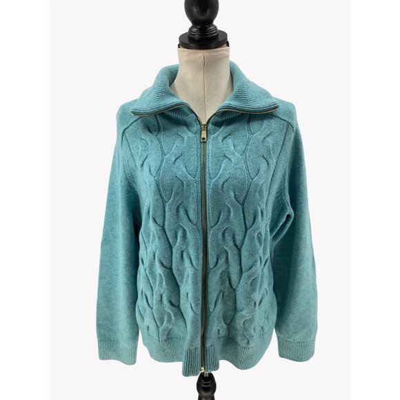 Talbots Sweaters - Talbots XL Petite Teal Cable Knit Full-Zip Cardigan Sweater Acrylic Blend